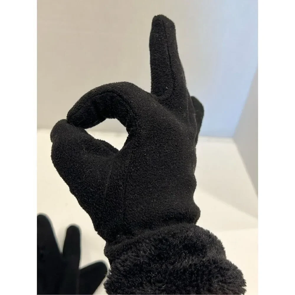Gemo France Women’s Black Fleece Faux Fur Trim Gloves See Description
